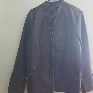 Faux leather plus size black bomber jacket.